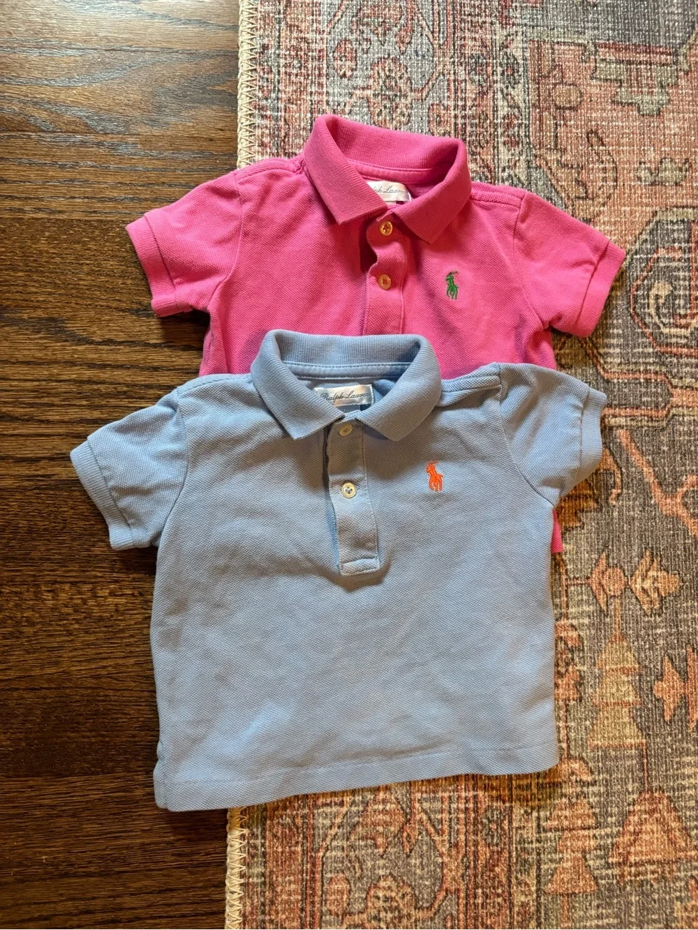 6 months Ralph Lauren Kids Polo Shirts in Pink and Light Blue - Set of 2